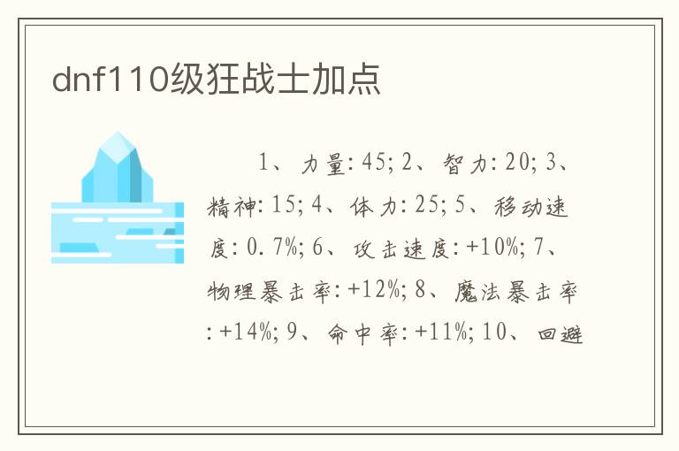 dnf110级狂战士加点